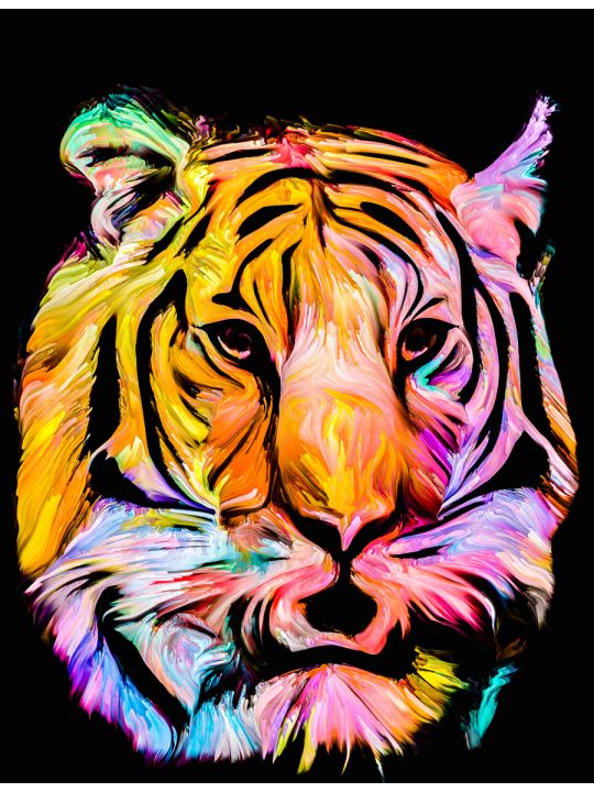 Алмазная мозаика на подрамнике «Тигр в Цветных Тонах» 40x30 см