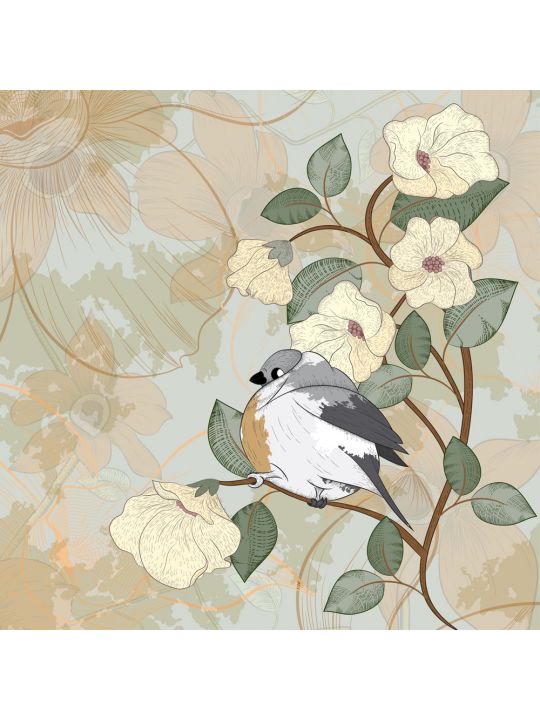 Алмазная мозаика без подрамника «Птица на Цветке» 40x40 см, 30 цветов