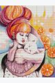 Алмазная мозаика без подрамника «Девушка с Котом» 50x40 см, 30 цветов