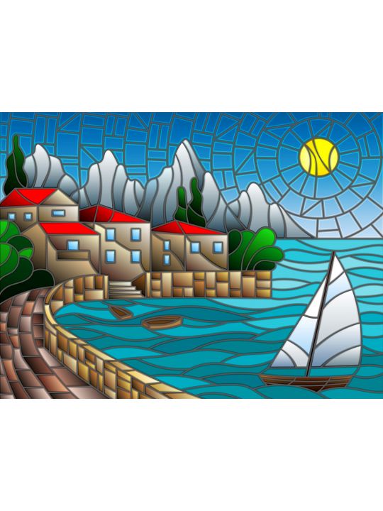 Алмазная мозаика без подрамника «Морской витраж» 50x40 см, 29 цветов