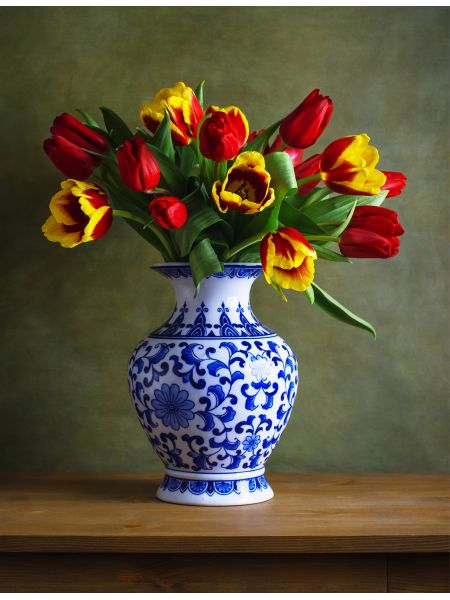 Алмазная мозаика без подрамника «Тюльпаны Натюрморт» 90x70 см, 30 цветов