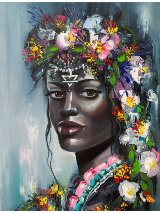 Алмазная мозаика без подрамника «Африканская Женщина» 70x50 см, 30 цветов