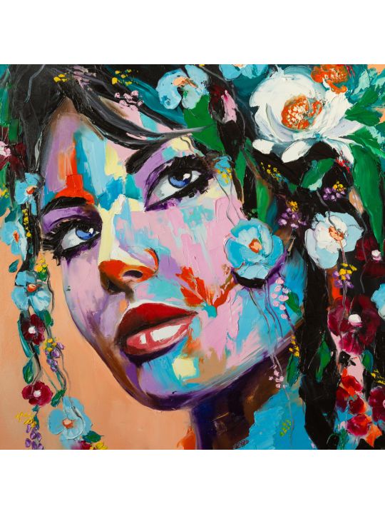 Алмазная мозаика без подрамника «Девушка в Красках» 100x100 см, 50 цветов