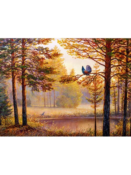 Картина интерьерная интерьерная «Лес в Солнечных Лучах» холст 40 x 30 см