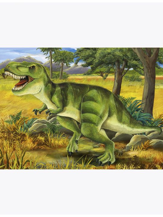 Алмазная мозаика без подрамника «Зеленый динозавр» 40x30 см, 30 цветов