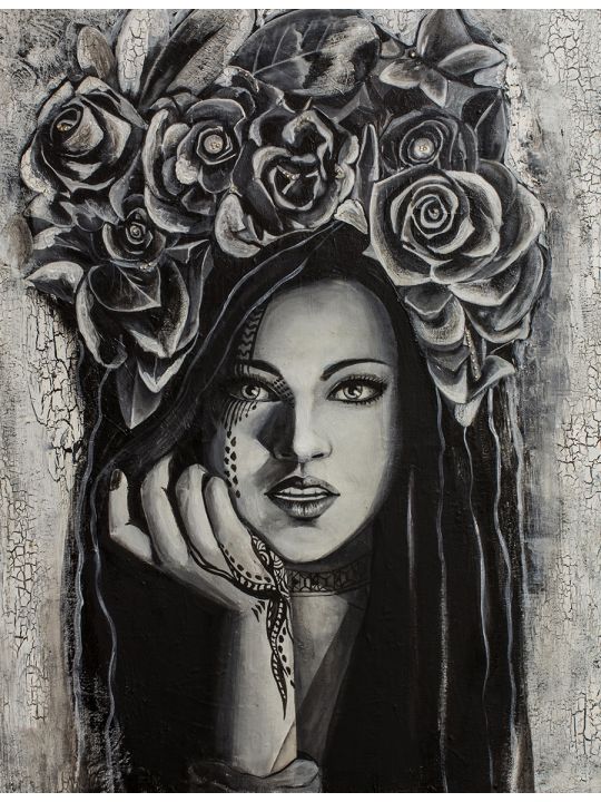 Алмазная мозаика без подрамника «Девушка и розы» 130x100 см