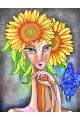 Алмазная мозаика без подрамника «Девушка подсолнух» 40x30 см, 30 цветов