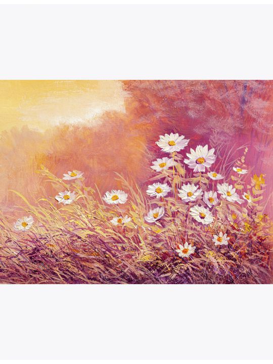 Алмазная мозаика без подрамника «Ромашки на рассвете» 40x30 см, 30 цветов