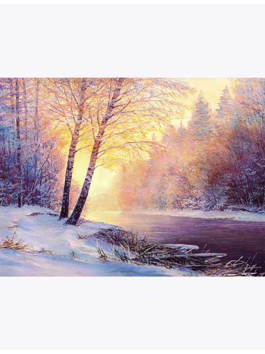 Алмазная мозаика без подрамника «Холодный весенний рассвет» 50x40 см, 30 цветов