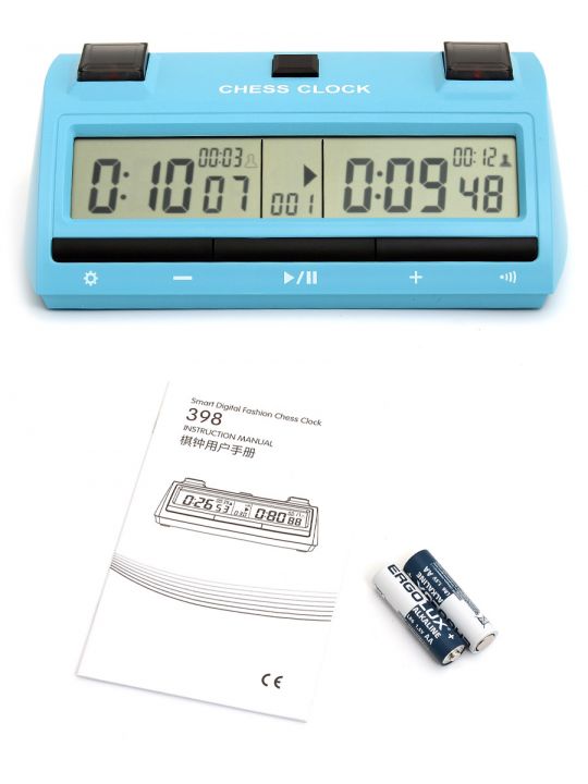 Шахматные часы многофункциональные DT25, инструкция + батарейки, голубые