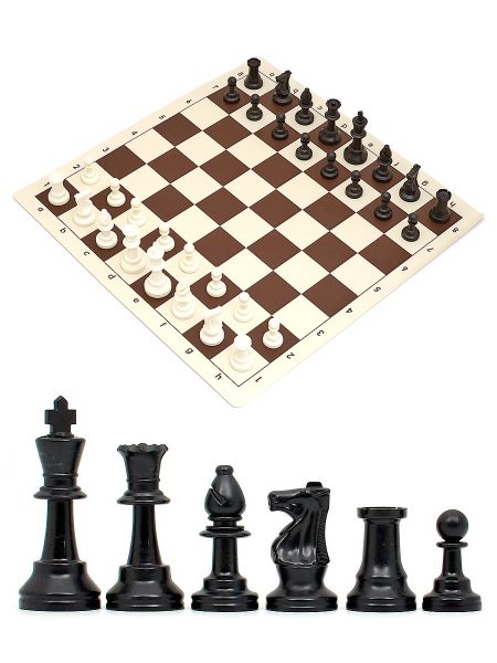 Шахматы «Турнирные-Люкс» коричнево-белая виниловая доска 43x43 см