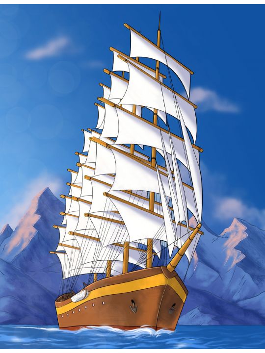 Алмазная мозаика без подрамника  «Корабль с парусами» 40x30 см, 30 цветов