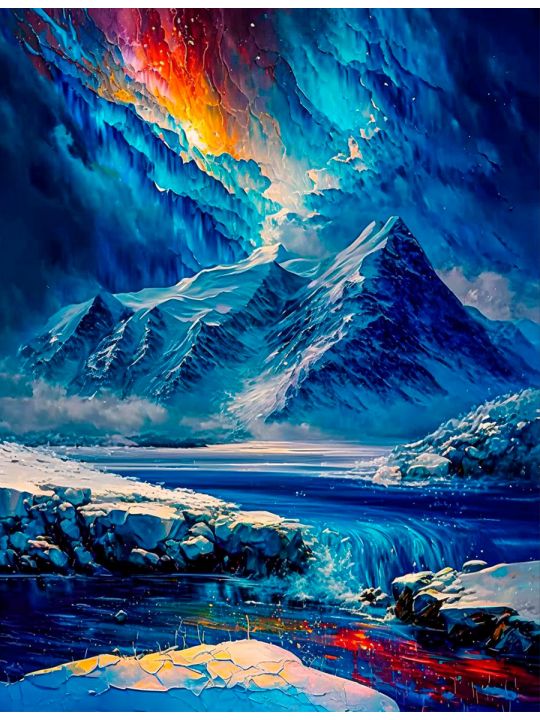 Алмазная мозаика на подрамнике «Горы льда» 70x50 см, 30 цветов