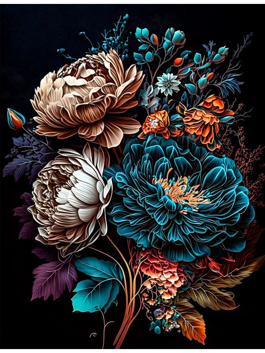 Алмазная мозаика без подрамника «Букет цветов» 40x30 см, 30 цветов