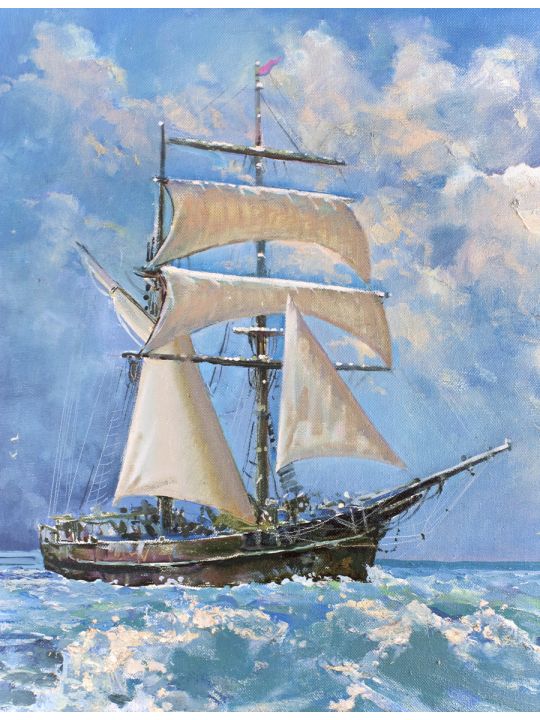 Алмазная мозаика на подрамнике «Корабль в море» 40x30 см, 30 цветов