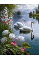 Алмазная мозаика без подрамника «Два лебедя на озере» 70x50 см, 28 цветов