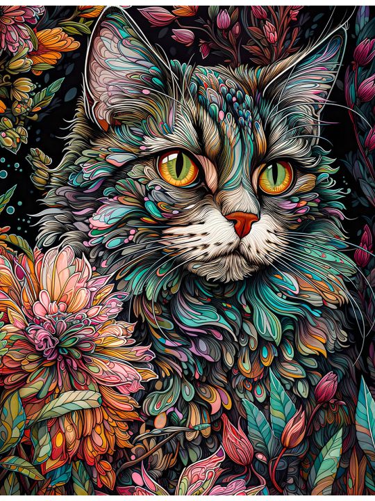 Алмазная мозаика без подрамника «Мифический кот» 40x30 см, 30 цветов