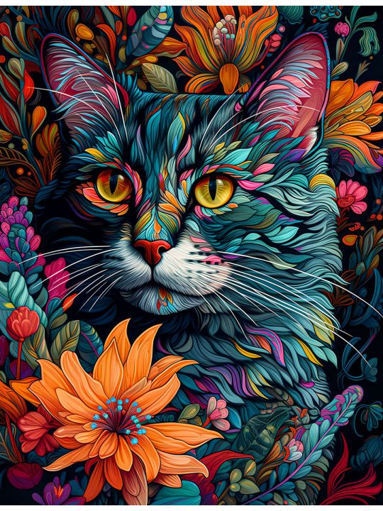Алмазная мозаика без подрамника «Магический кот» 40x30 см, 30 цветов