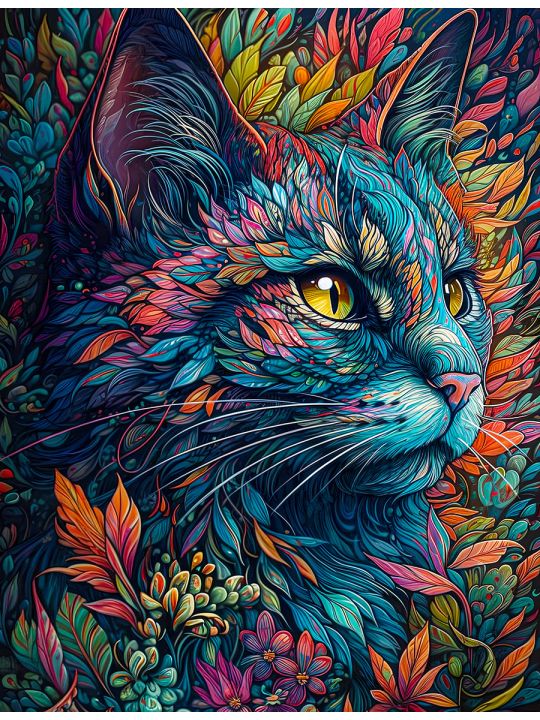 Алмазная мозаика на подрамнике «Мистический кот» 40x30 см, 30 цветов