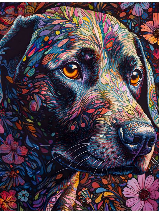 Алмазная мозаика на подрамнике «Мистический пёс» 40x30 см, 30 цветов