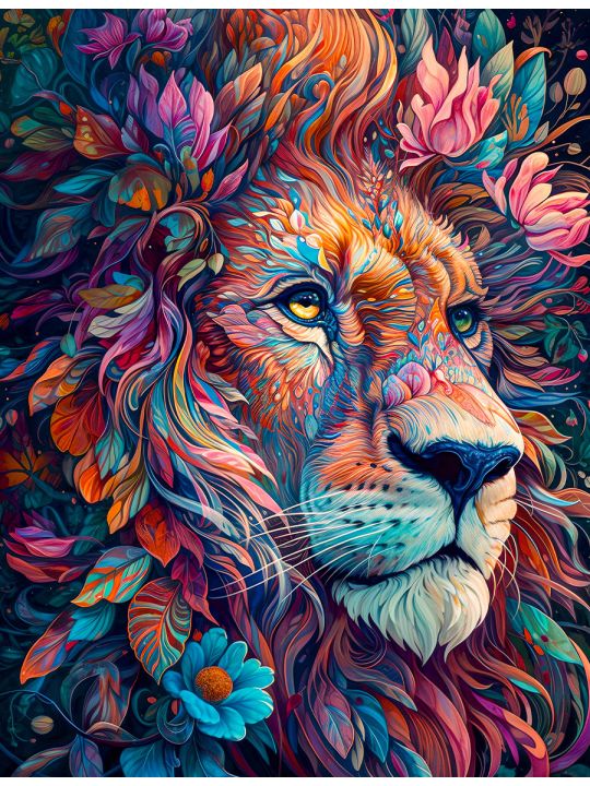 Алмазная мозаика без подрамника «Мистический лев» 130x100 см, 30 цветов