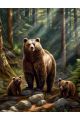 Алмазная мозаика без подрамника «Медведица с медвежатами» 130x100 см, 30 цветов