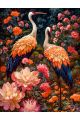Алмазная мозаика без подрамника «Цапли в цветах» 40x30 см, 30 цветов