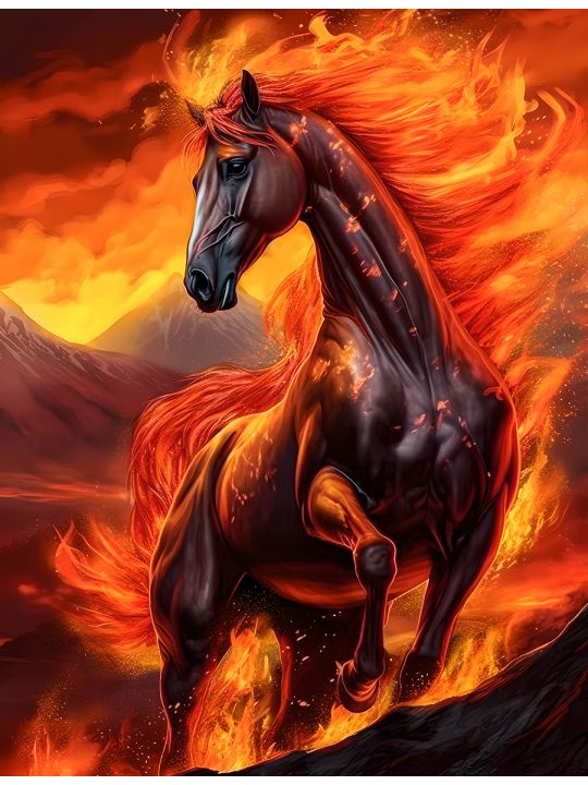 Алмазная мозаика на подрамнике «Огненный конь» 90x70 см, 30 цветов