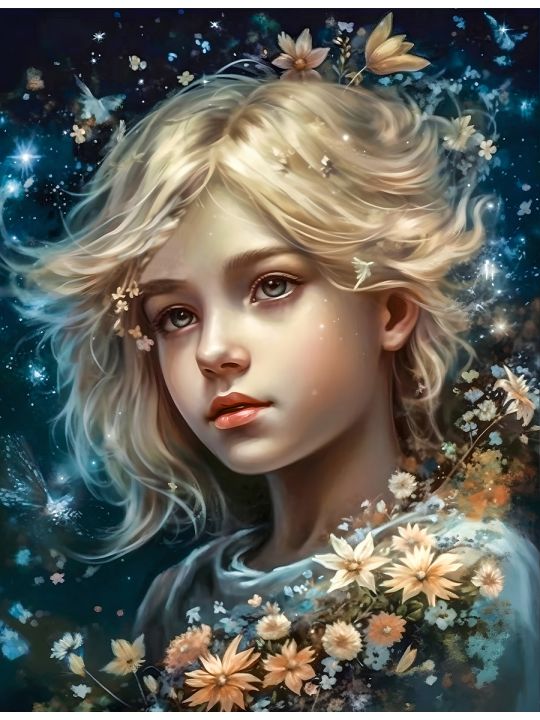 Алмазная мозаика на подрамнике «Мечтающая девочка» 50x40 см, 30 цветов