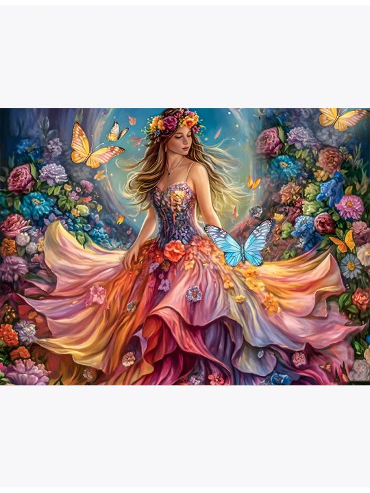 Алмазная мозаика без подрамника «Девушка радуга» 50x40 см, 30 цветов