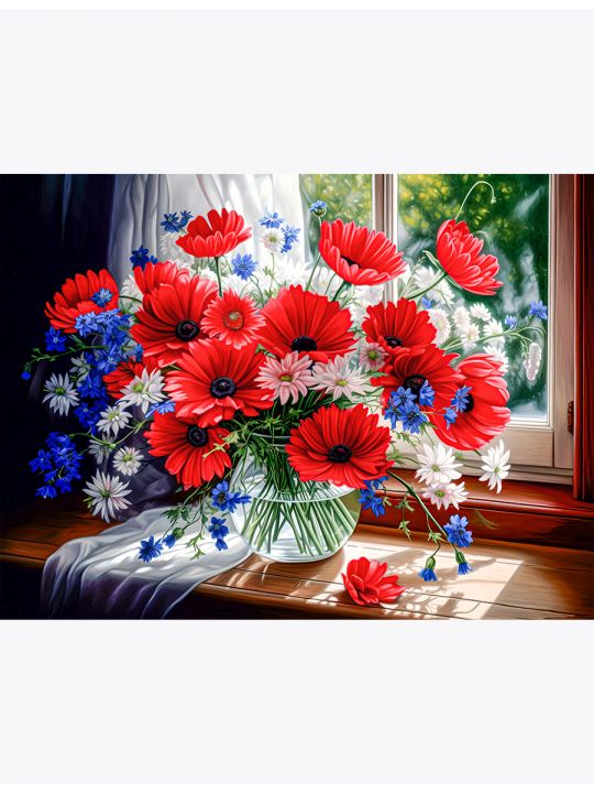 Алмазная мозаика без подрамника «Любимые цветы» 40x30 см, 30 цветов