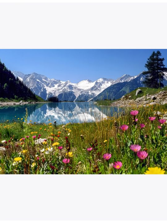 Алмазная мозаика без подрамника «Альпийские цветы» 70x50 см, 30 цветов