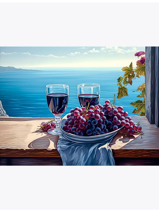 Алмазная мозаика без подрамника «Виноградный натюрморт» 40x30 см, 30 цветов