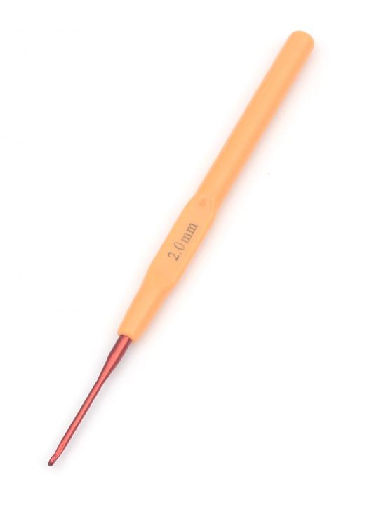 Крючок для вязания металлический с пластиковой ручкой, диаметр 2 мм, длина 14 см