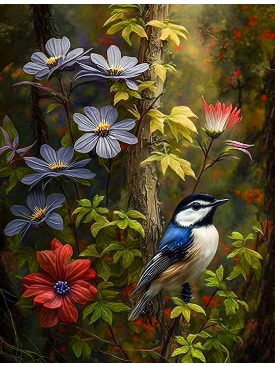 Алмазная мозаика без подрамника «Птицы в природе» 40x30 см, 30 цветов