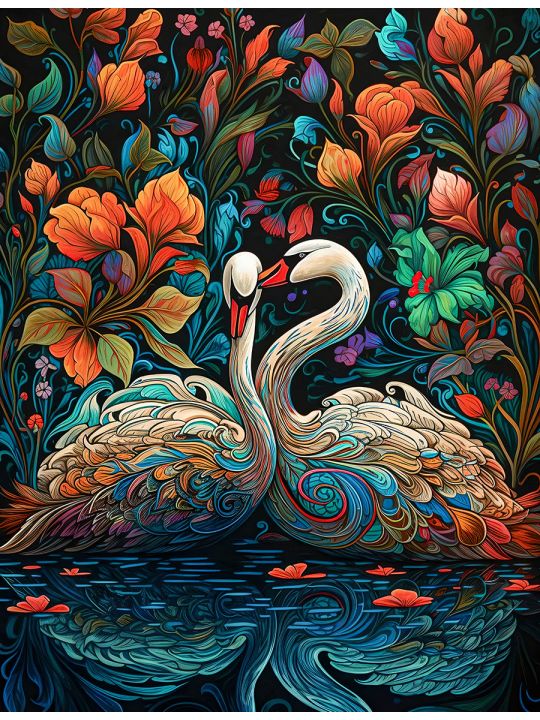 Алмазная мозаика без подрамника «Лебеди на пруду» 40x30 см, 30 цветов