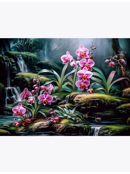 Алмазная мозаика без подрамника «Орхидеи» 40x30 см, 30 цветов