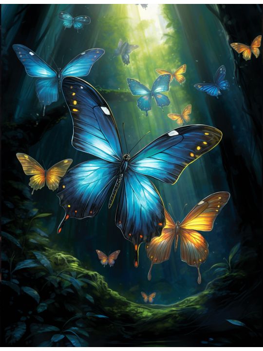 Алмазная мозаика без подрамника «Бабочки в лесу» 50x40 см 50 цветов