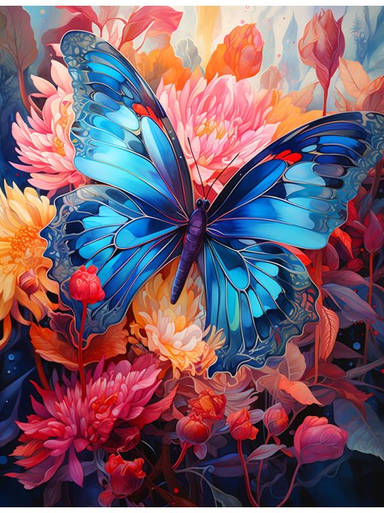 Алмазная мозаика без подрамника «Голубая бабочка» 40x30 см, 30 цветов