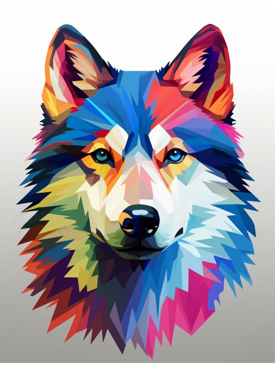 Алмазная мозаика без подрамника «Радужный волк» 40x30 см