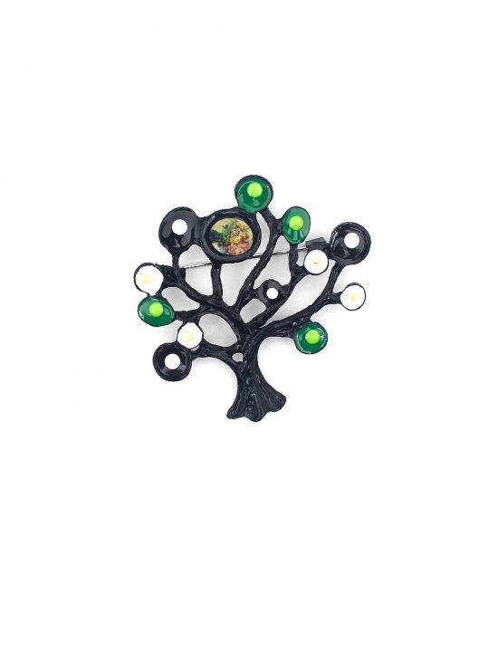 Брошь декоративная "Дерево" зеленое 5x5 см