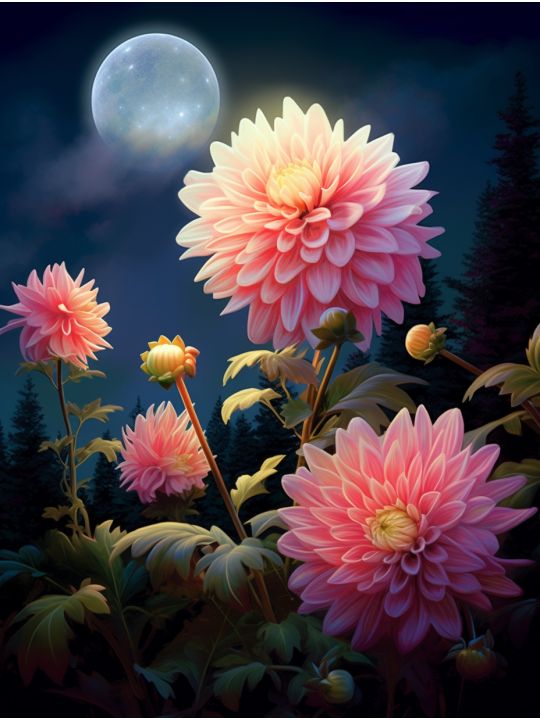 Алмазная мозаика на подрамнике «Ночной пейзаж» 50x40 см, 50 цветов