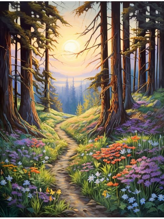 Алмазная мозаика без подрамника «Цветочная тропинка» 25x20 см, 40 цветов