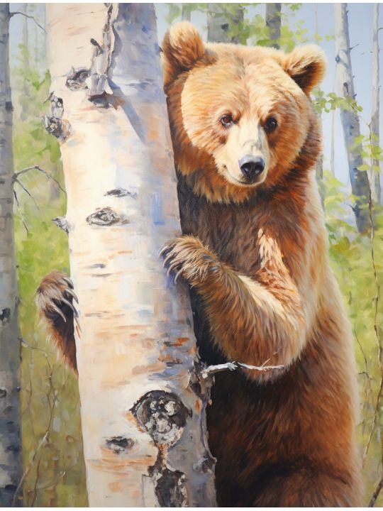 Алмазная мозаика без подрамника «Бурый мишка» 130x100 см, 50 цветов