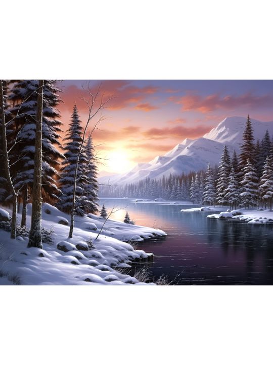 Алмазная мозаика без подрамника «Первый снег» 25x20 см, 34 цветов