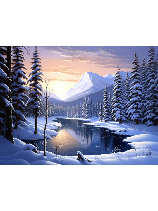 Алмазная мозаика без подрамника «Зимняя речка» 25x20 см, 40 цветов