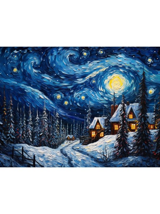 Алмазная мозаика без подрамника «Зимняя ночь» 40x30 см, 50 цветов