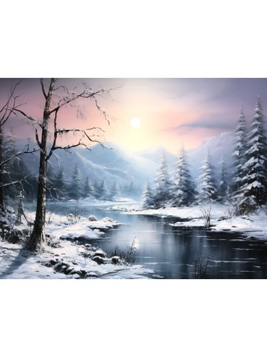 Алмазная мозаика на подрамнике «Зимний закат» 70x50 см, 44 цветов