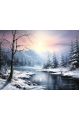 Алмазная мозаика на подрамнике «Зимний закат» 70x50 см, 44 цветов