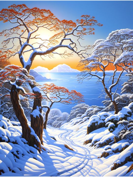 Алмазная мозаика без подрамника «Замёрзшее озеро» 25x20 см, 40 цветов